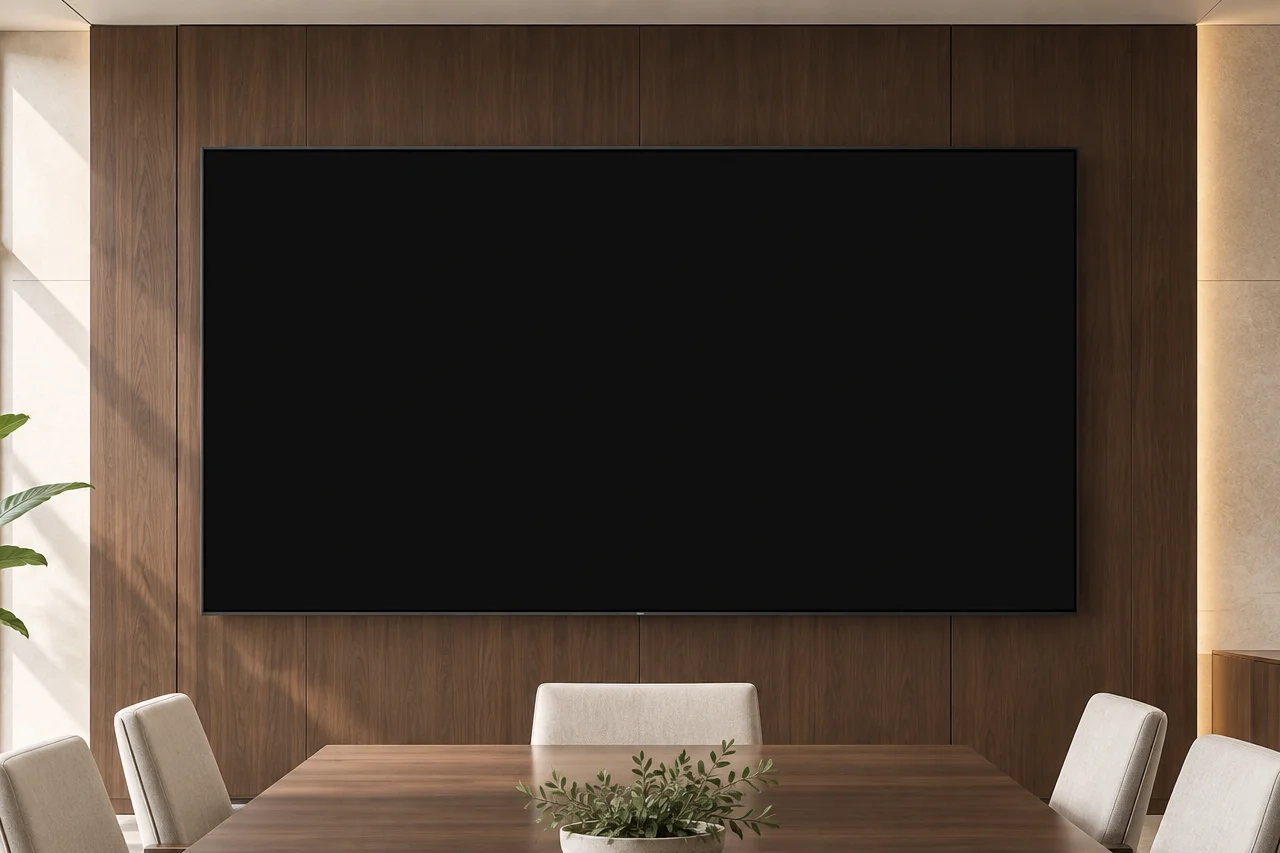 A dashboard on a large wall-mounted TV in a boardroom